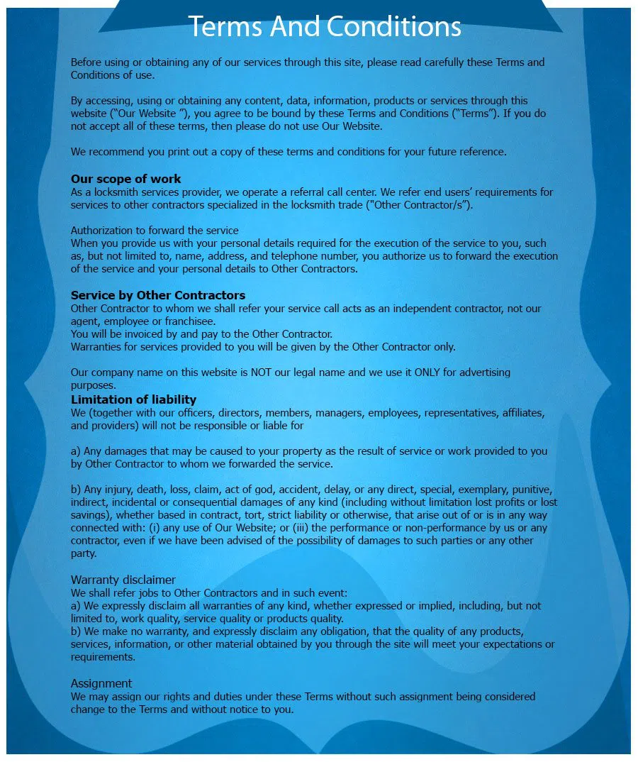 Chicago Super Locksmith, Chicago, IL 312-763-5149 - TermsAndConditions